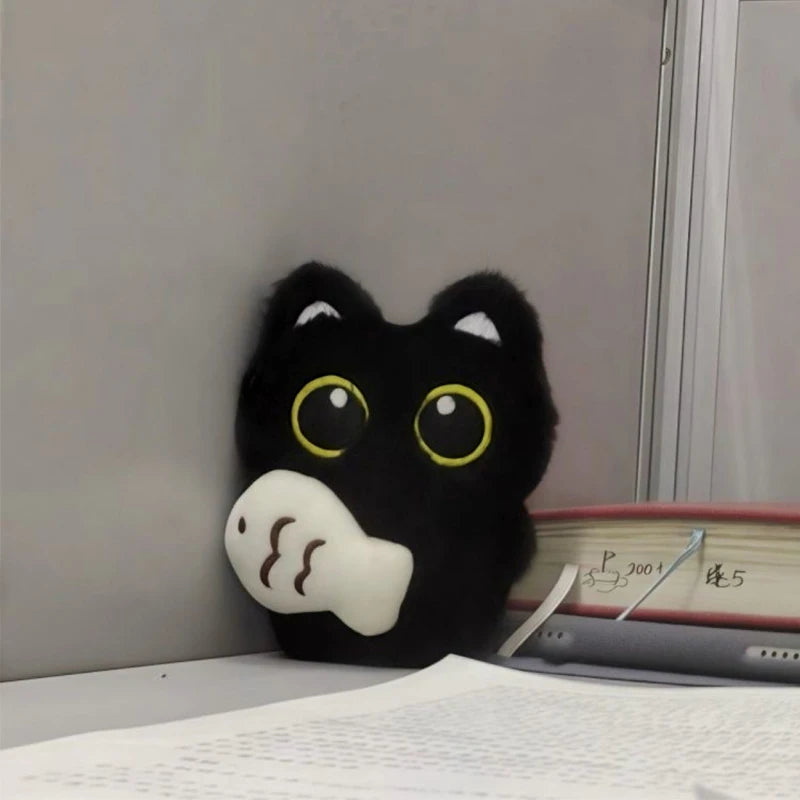 Cute Black Cat Plush Keychain – Kawaii Cartoon Bag Charm with Fish Toy