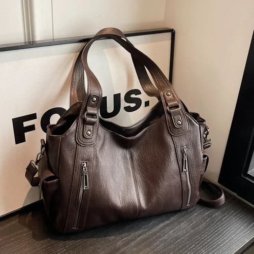 Vintage Leather Tote Shoulder Bag – Large Capacity Crossbody Handbag for Women