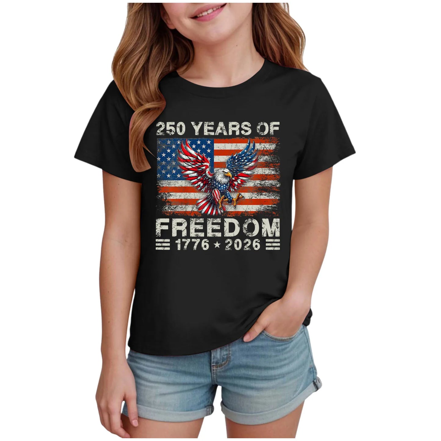 Kids Girls 250 Years of Freedom Graphic T-Shirt