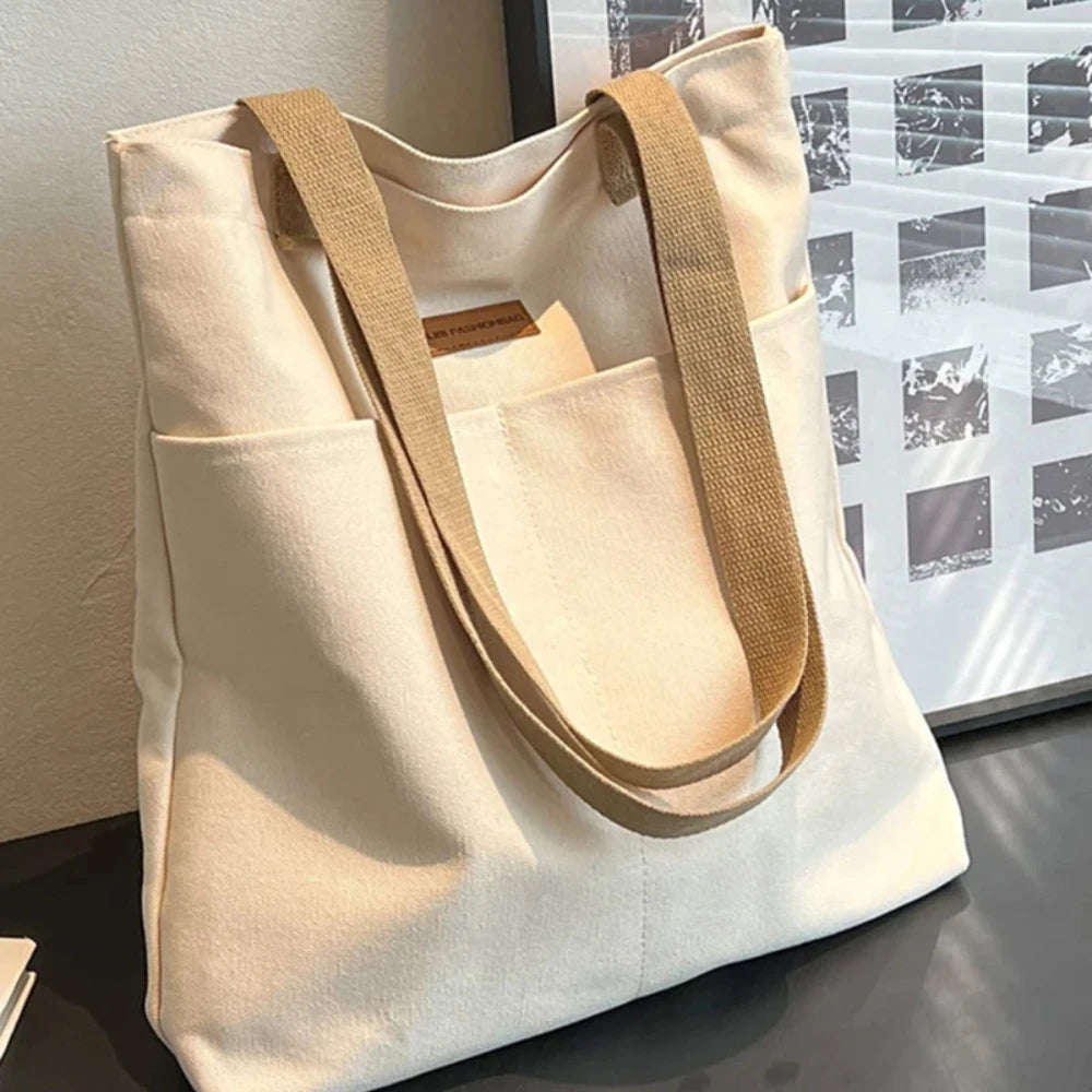 Minimalist Canvas Tote Bag – Large Capacity Casual Shoulder Bag for Women