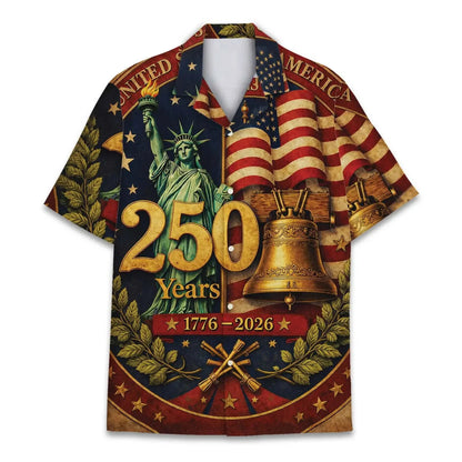 250 Years of Freedom Hawaiian Shirt Patriotic Eagle 4th of July Aloha Top