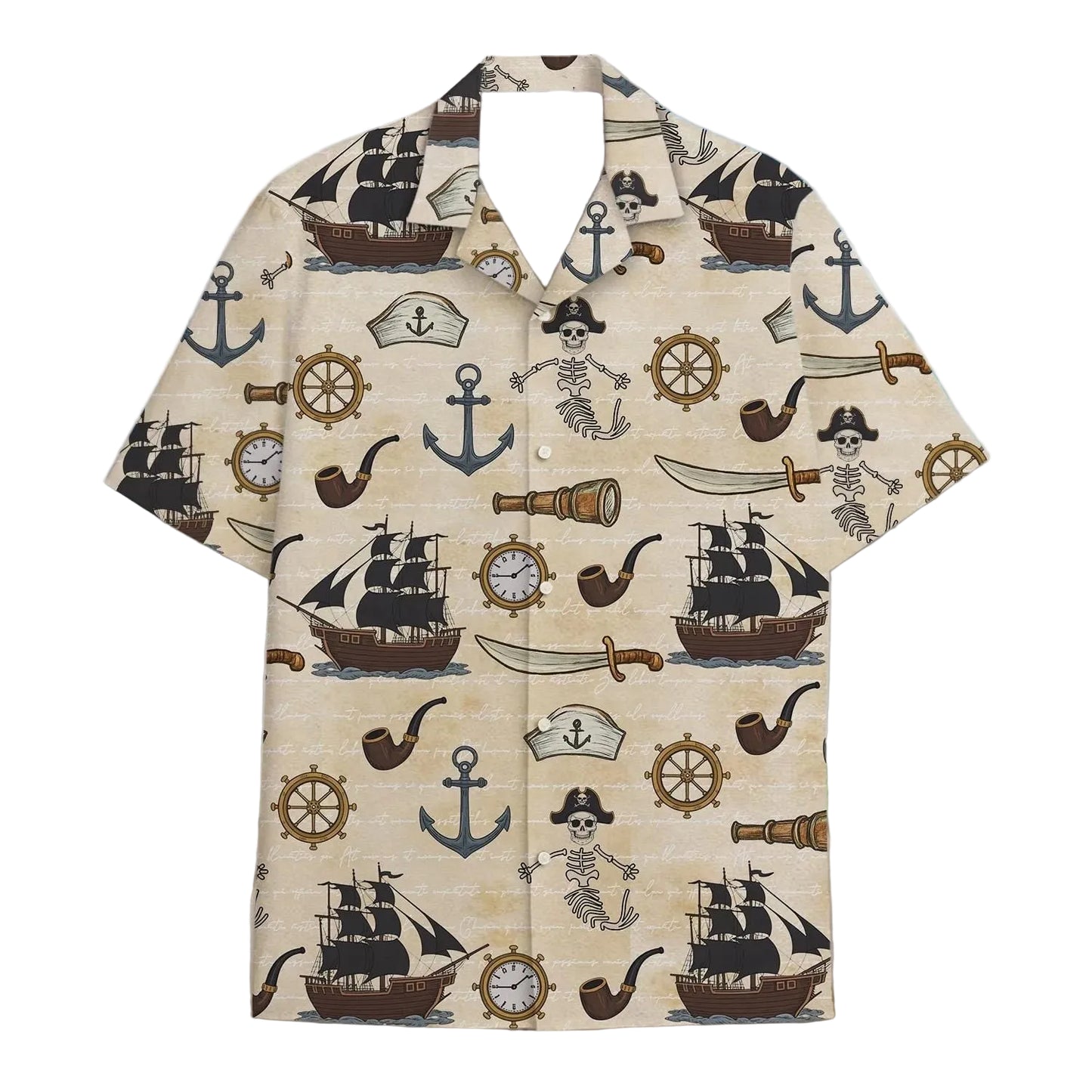 Skeleton Pirate Captain Hawaiian Shirt Cartoon Summer Beach Button Up