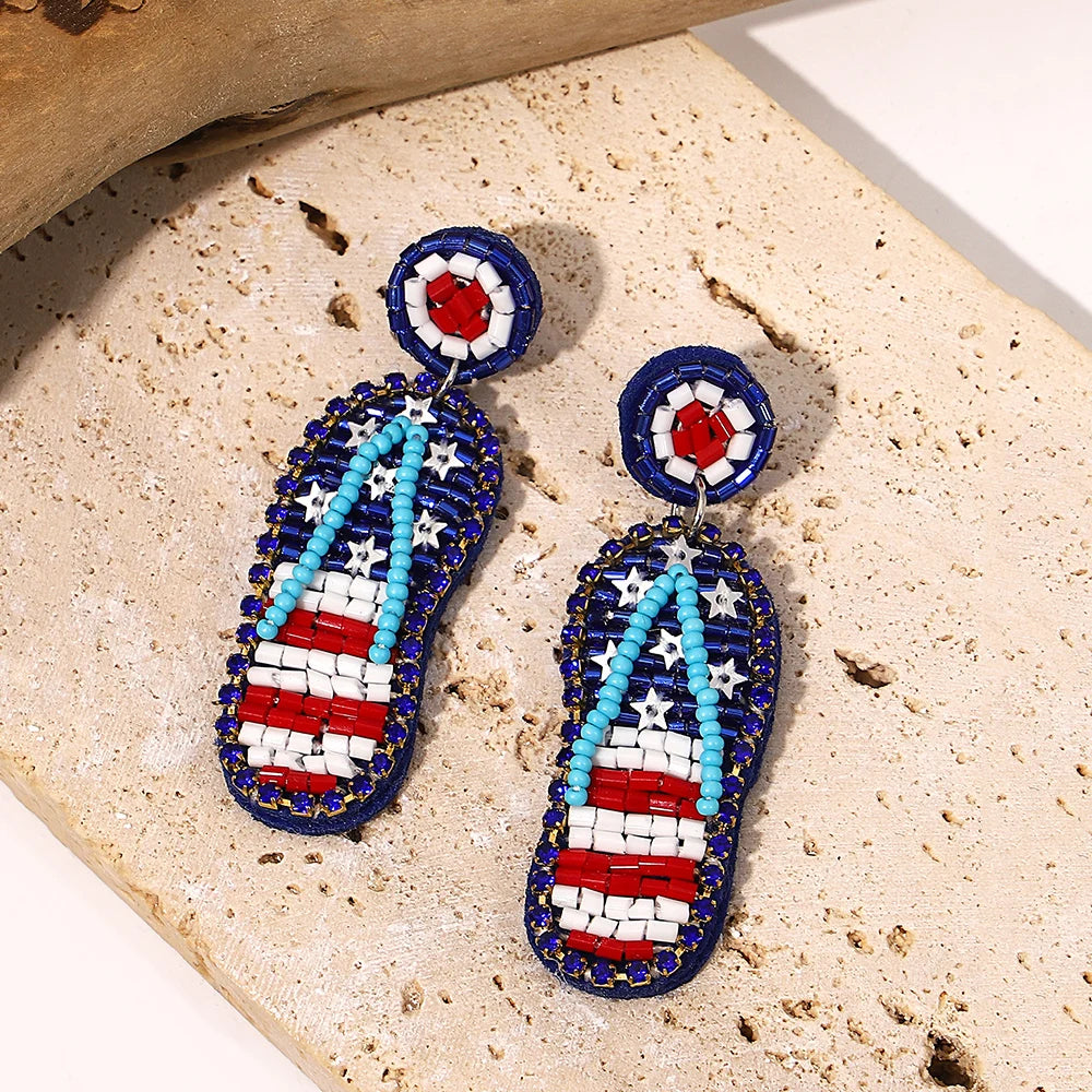 Boho Beach Statement Earrings – Handmade Beaded Starfish Seahorse Shell Drop Earrings for Women