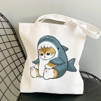 Kawaii Cats Cartoon Manga Tote Bag Beach Bag Shopper Bags Handbags Canvas Shoulder Bags Woman Shopping Bags High Capacity