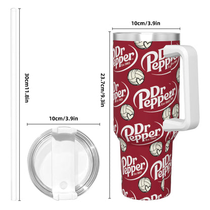 Dr Pepper Logo Tumbler – 40oz Insulated Stainless Steel Travel Mug with Handle