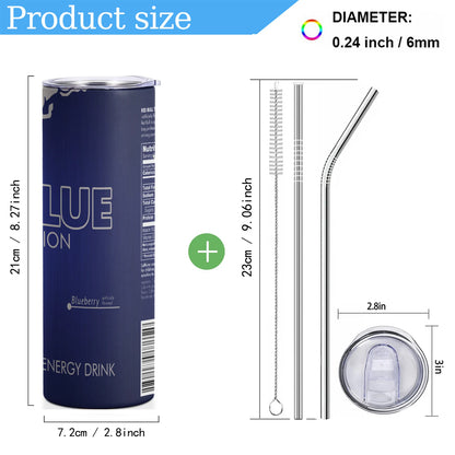 Energy Drink Slim Tumbler – 20oz Stainless Steel Cup with Straw & Lid