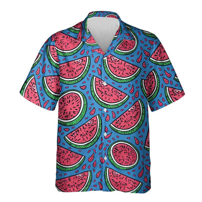 Watermelon Graphic Hawaiian Shirt 3D Fruit Print Summer Button Up Top