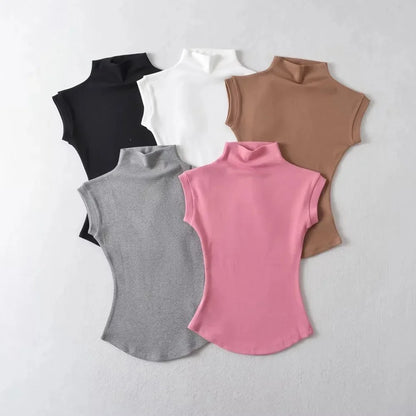 Women’s Sleeveless Turtleneck Top – Slim Fit Solid Basic Tee