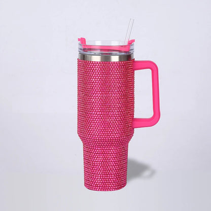 40oz Rhinestone Tumbler with Handle Insulated Thermos Cup Sparkling Travel Mug