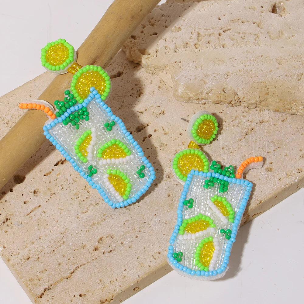 Boho Beach Statement Earrings – Handmade Beaded Starfish Seahorse Shell Drop Earrings for Women