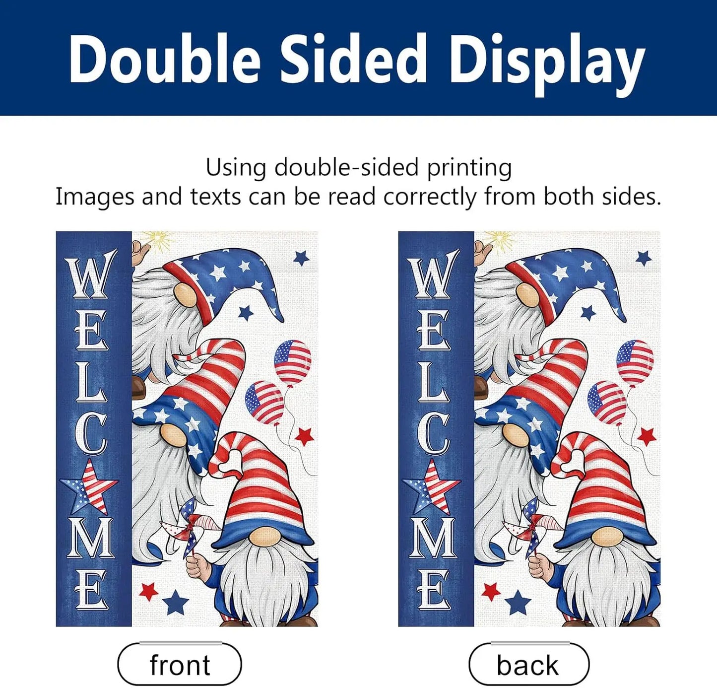 Patriotic Gnome 4th of July Garden Flag 12x18 Inch Double Sided Memorial Day Independence Day Burlap Garden Flags