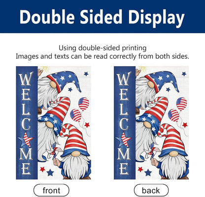 Patriotic Gnome 4th of July Garden Flag 12x18 Inch Double Sided Memorial Day Independence Day Burlap Garden Flags