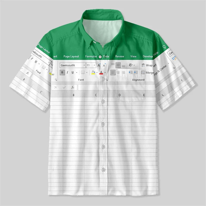 Funny Excel Spreadsheet Hawaiian Shirt 3D Print Y2K Vacation Button Up Shirt