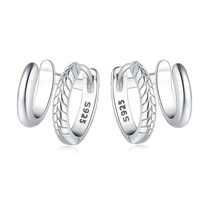 925 Sterling Silver Hoop Earrings – Minimalist Layered Huggie Earrings for Women