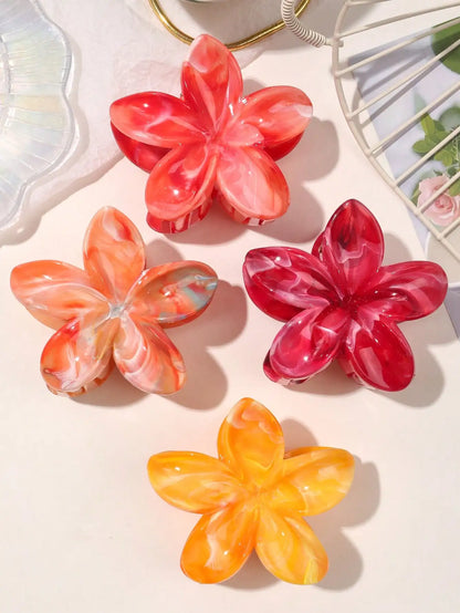 4PCS Boho Flower Hair Claw Clips – Marble Floral Shark Clips for Women Cute Hair Accessories