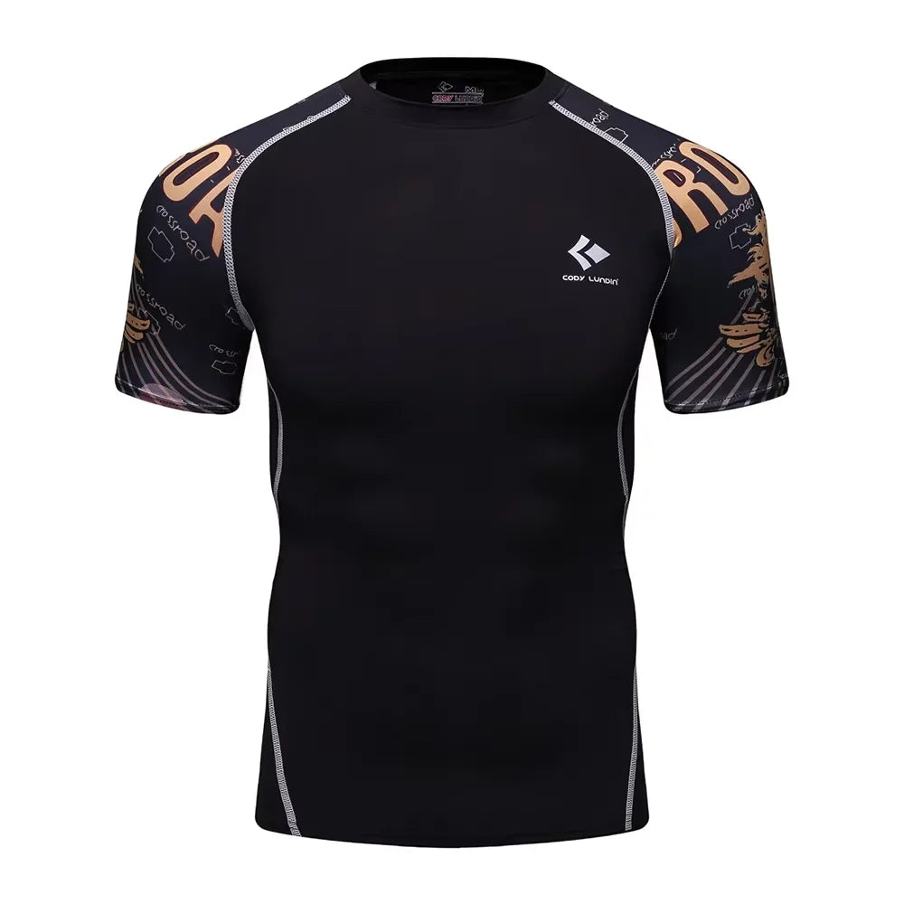 BJJ Rash Guard Men Short Sleeve MMA Compression Shirt No Gi Training Top