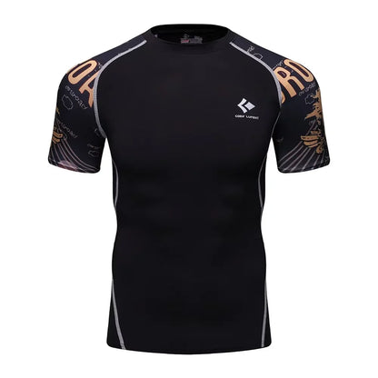 BJJ Rash Guard Men Short Sleeve MMA Compression Shirt No Gi Training Top