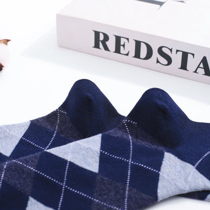 5 Pairs Men’s Dress Crew Socks Set – Classic Patterned Business Casual Socks