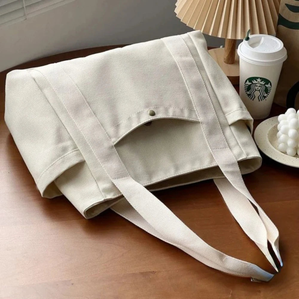 Canvas Tote Shoulder Bag – Large Capacity Minimalist Everyday Handbag for Women
