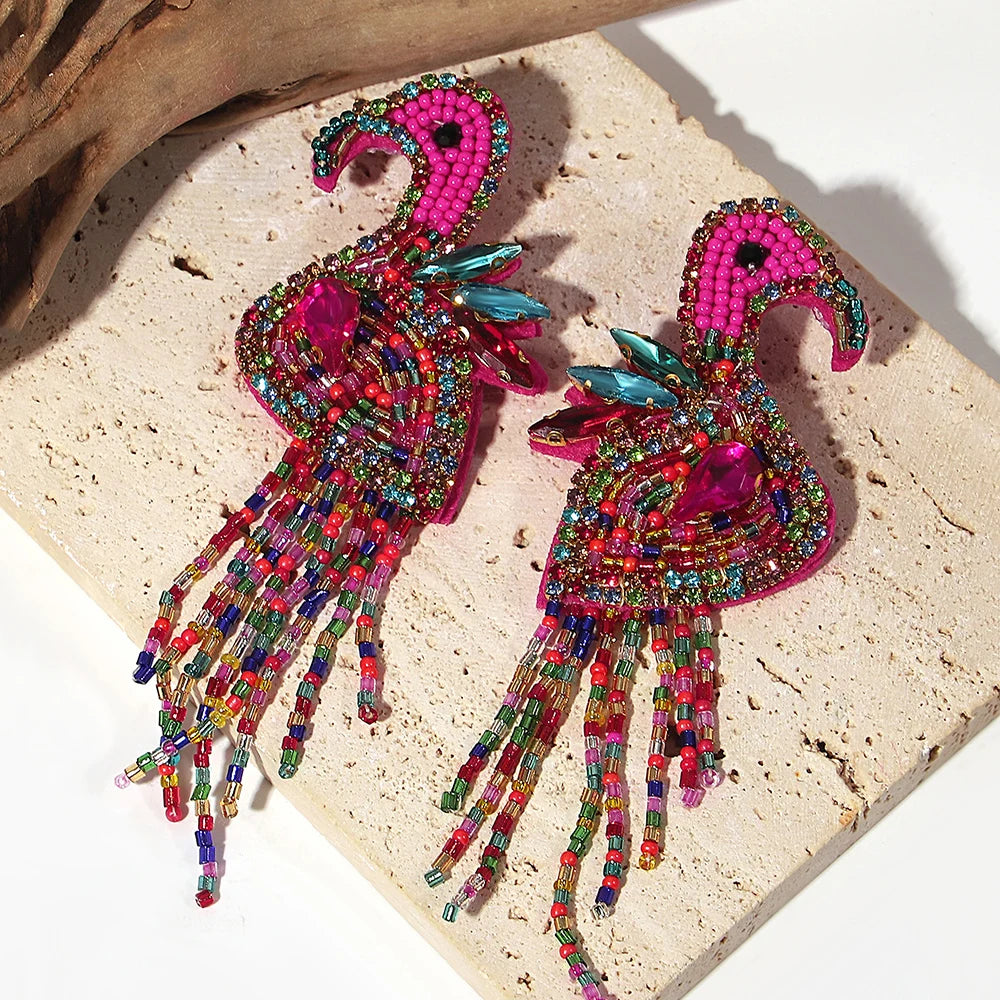 Boho Beach Statement Earrings – Handmade Beaded Starfish Seahorse Shell Drop Earrings for Women