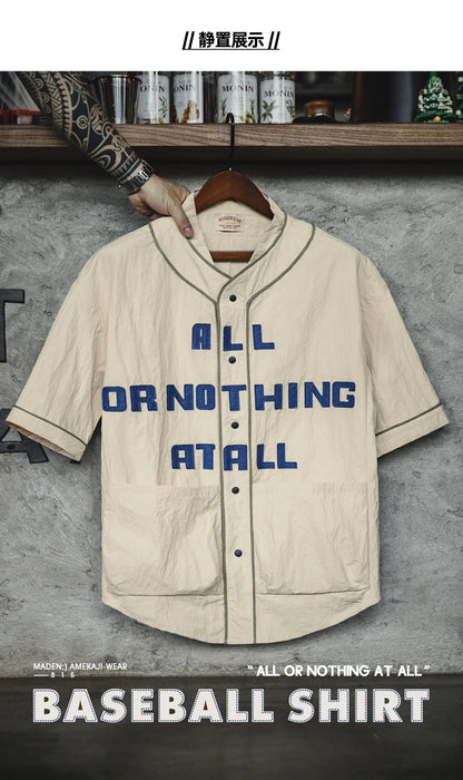 Men’s Oversized Streetwear Shirt – Japanese Retro Baseball Jersey