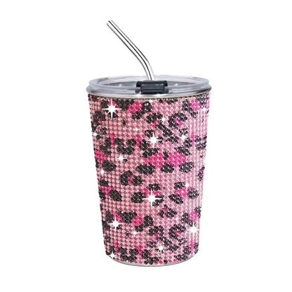 500ml Rhinestone Stainless Steel Water Bottle with Straw Luxury Sparkling Cup