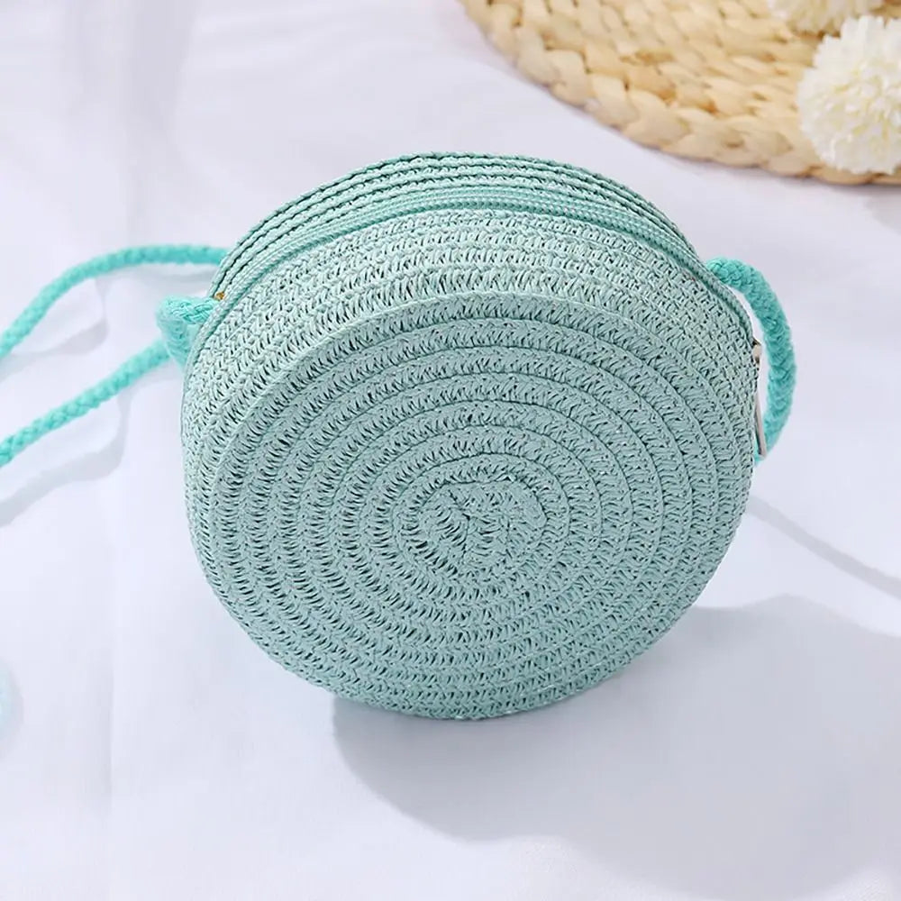 Round Straw Crossbody Bag – Cute Boho Crochet Mini Shoulder Purse for Women