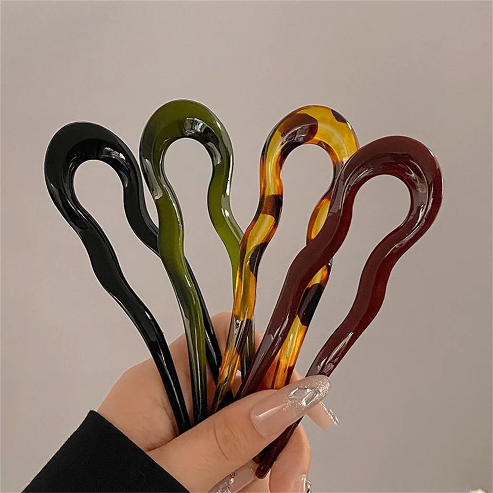 Vintage U Shape Hair Stick Clip – Tortoise Shell French Bun Pin for Women