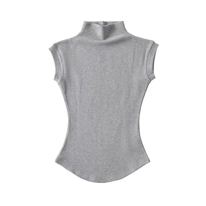 Women’s Sleeveless Turtleneck Top – Slim Fit Solid Basic Tee