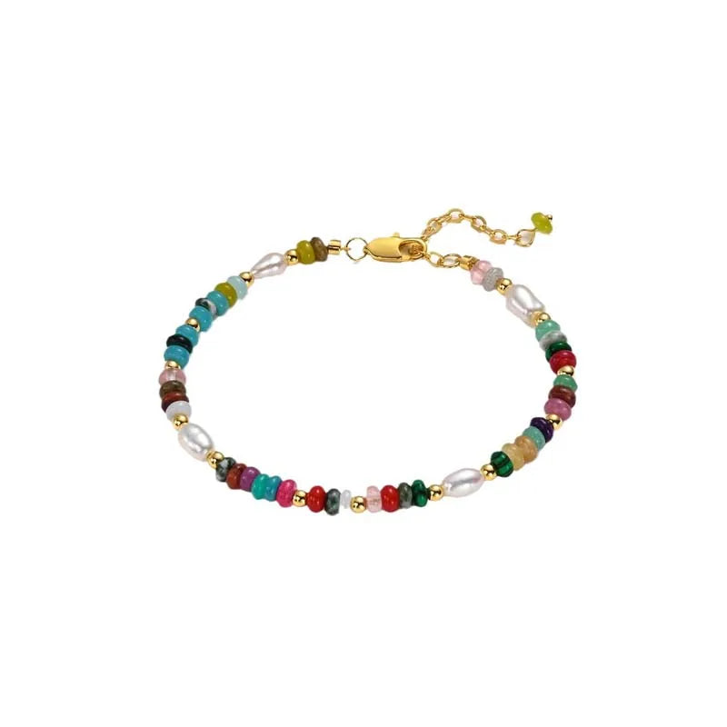 Boho Colorful Beaded Necklace – Handmade Pearl & Gemstone Choker Jewelry for Women, Trendy Vintage Layering Necklace Gift