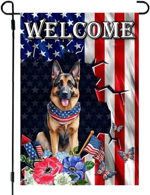 4th of July Patriotic Dog Garden Flags 12x18 Double Sided, Burlap Independence Day Garden Flag Memorial Day