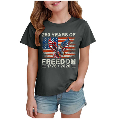 Kids Girls 250 Years of Freedom Graphic T-Shirt