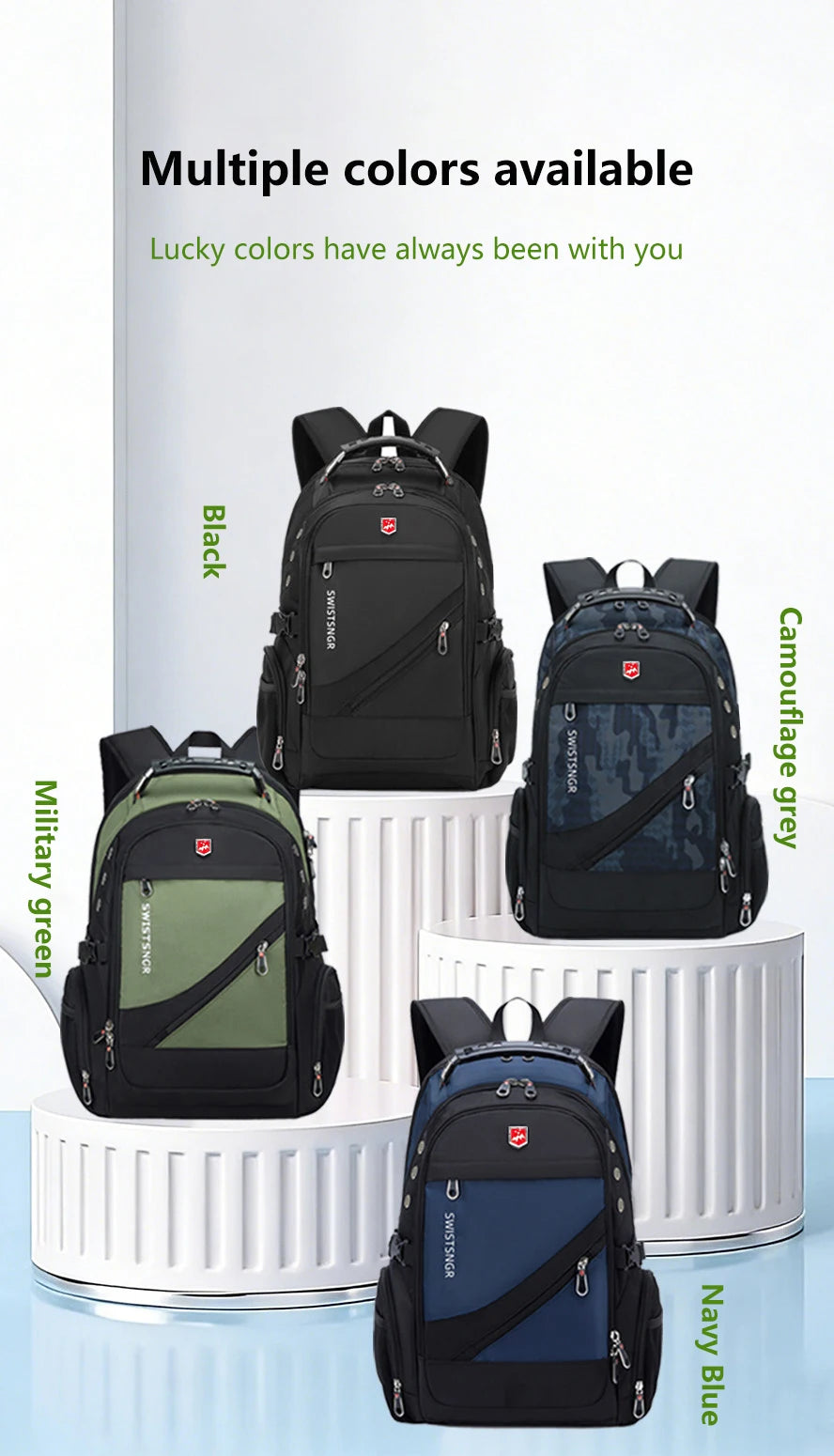 SWISSTSNGR Waterproof Backpack – Casual Laptop & College Bag