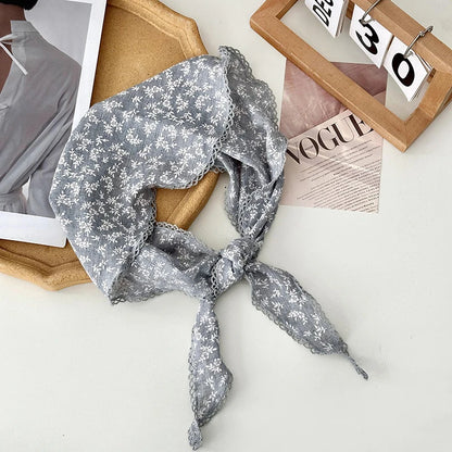 Retro Lace Scarf Sweet Flower Triangle Hair Scarf for Women Hair Band Thin Vintage Kerchief Bohe Flower Ribbon Travel Headwear ﻿