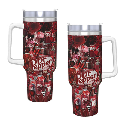 Dr Pepper Rose Tumbler – 40oz Insulated Stainless Steel Travel Mug with Handle