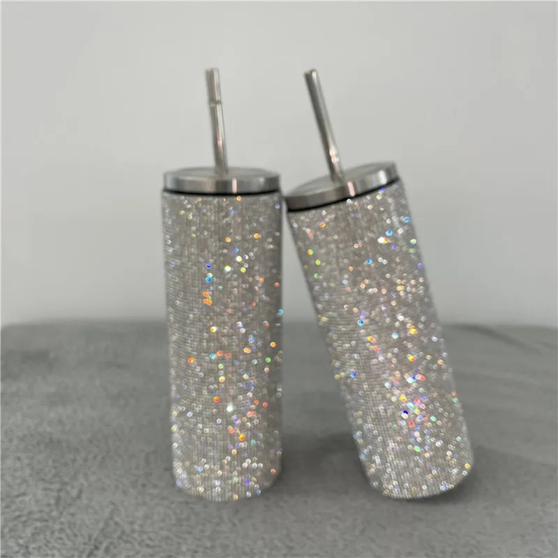 20oz Bling Diamond Tumbler with Straw Stainless Steel Insulated Coffee Cup