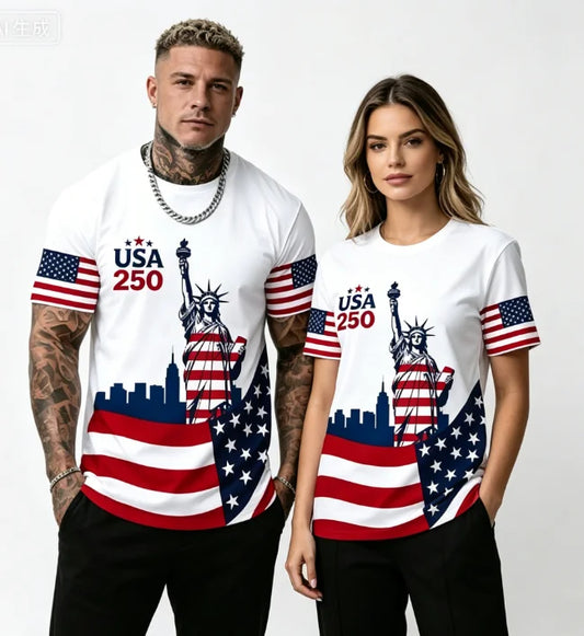Patriotic USA Flag Graphic T-Shirt Men Women 4th of July Streetwear Tee