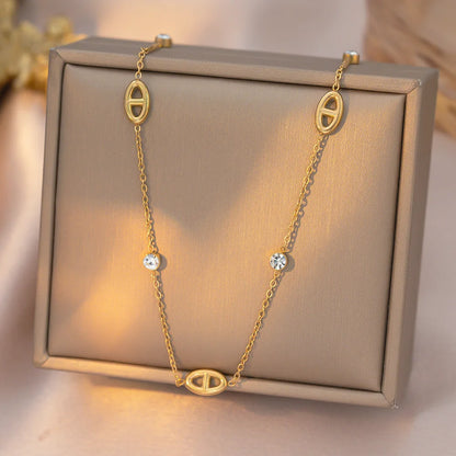 Gold Crystal Necklace Bracelet Set – Elegant Minimalist Chain Jewelry Set for Women