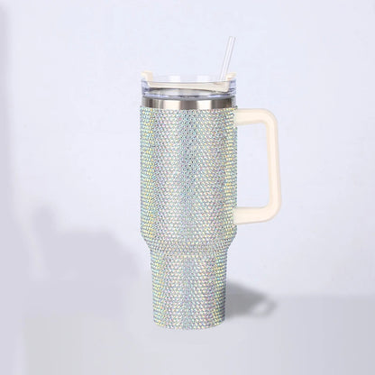 40oz Rhinestone Tumbler with Handle Insulated Thermos Cup Sparkling Travel Mug