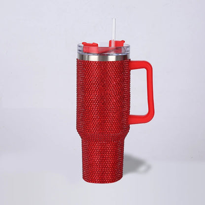 40oz Rhinestone Tumbler with Handle Insulated Thermos Cup Sparkling Travel Mug