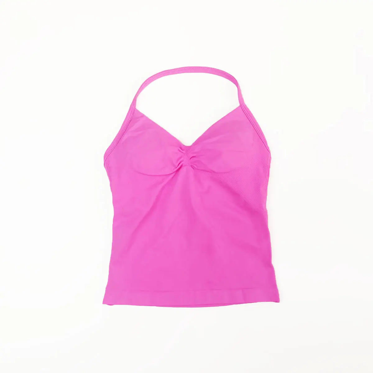 Pink Halter Neck Ruched Active Tank Top