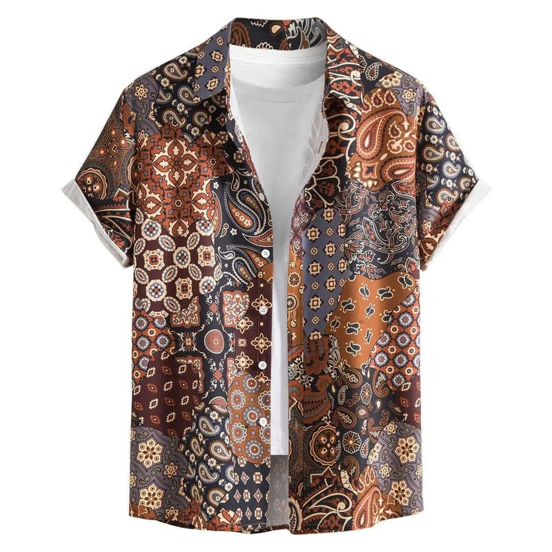 Retro Floral Hawaiian Shirt Men 3D Print Summer Beach Button Down Top
