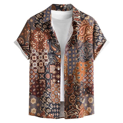 Retro Floral Hawaiian Shirt Men 3D Print Summer Beach Button Down Top