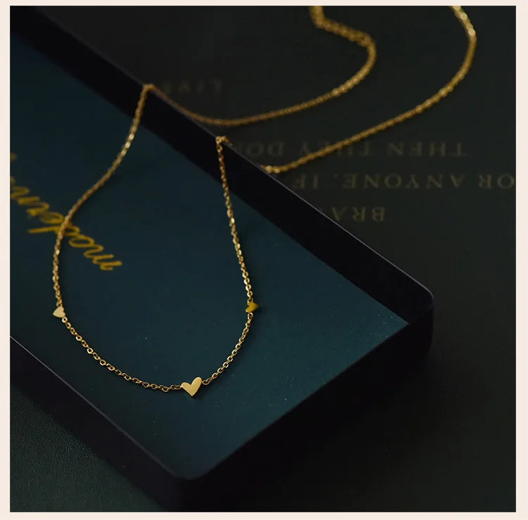 Dainty Gold Heart Necklace – Minimalist Tiny Heart Chain Necklace for Women