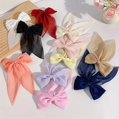11PCS Satin Bow Hair Clip Set – Elegant Long Ribbon Barrettes for Women & Girls