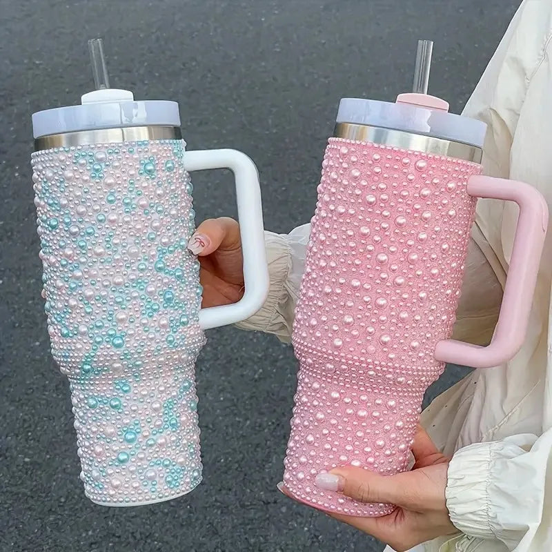 40oz Diamond Stainless Steel Tumbler with Handle Insulated Thermal Mug