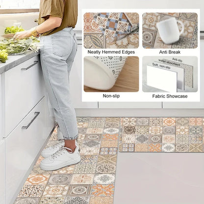 VIKAMA Retro Style Kitchen Floor Mat - Anti-slip and Soft Entrance Door Mat - Bathroom Carpet - Home Decoration