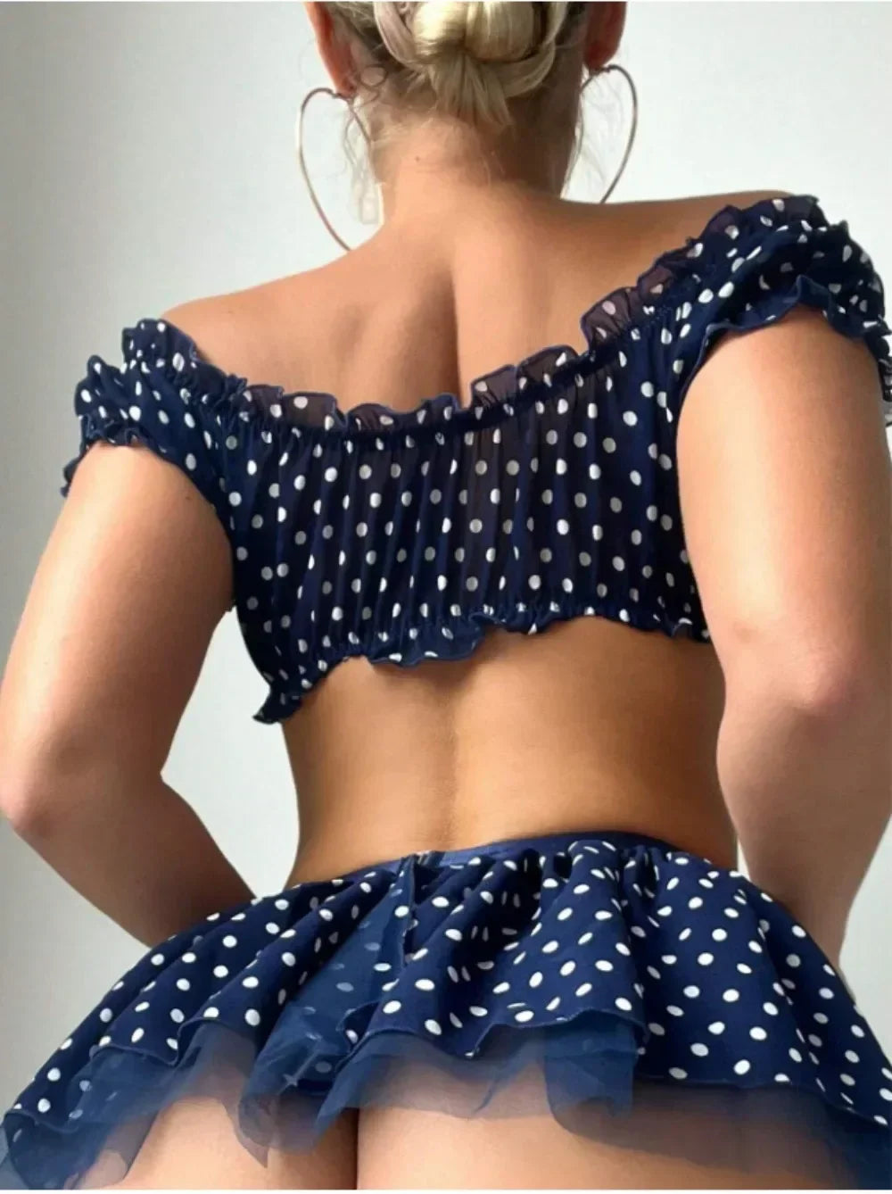 Cute Polka Dot Lingerie Set – Off Shoulder Babydoll Sleepwear for Women