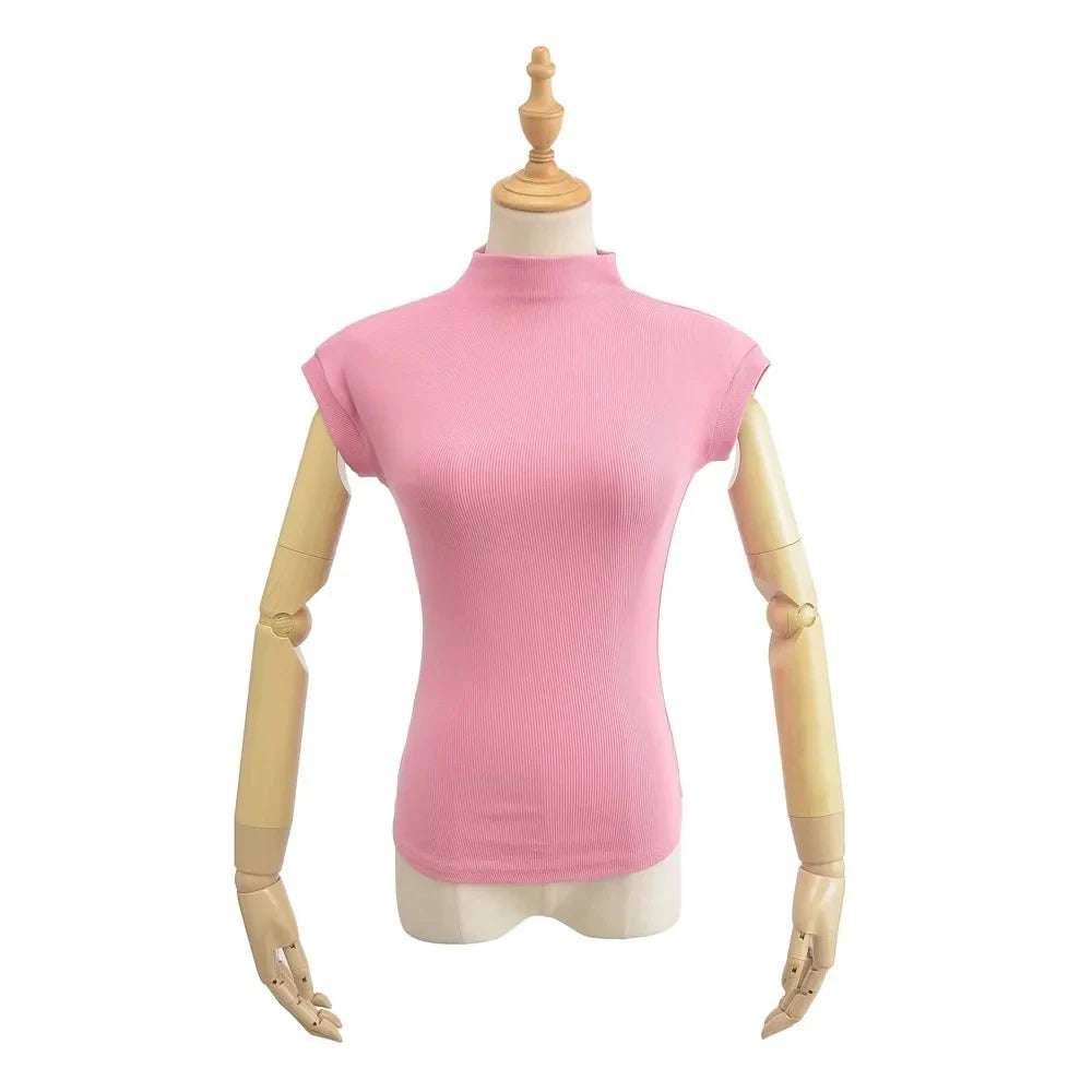 Women’s Sleeveless Turtleneck Top – Slim Fit Solid Basic Tee