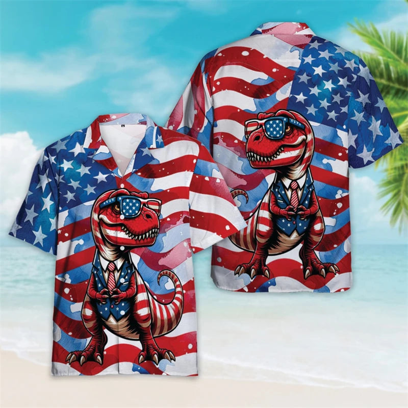 Patriotic American Flag Hawaiian Shirt – Men’s Summer Button Down Shirt